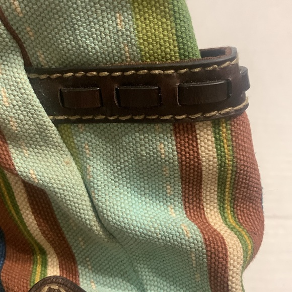 Fossil Cloth Boho Striped Bag w/ wooden handles ..GREAT FALL BAG - Picture 11 of 11